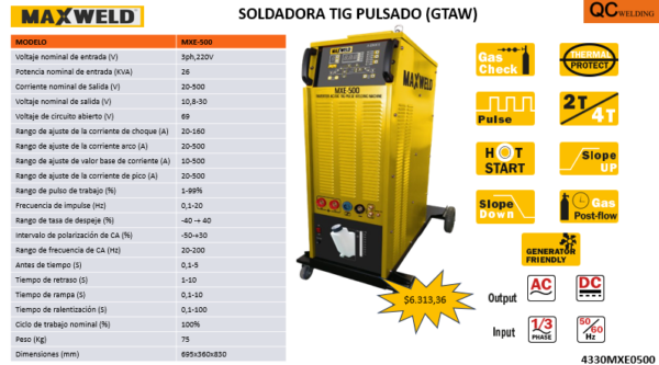 SOLDADORA TIG PULSADO MXE-500 (GTAW) - Image 2