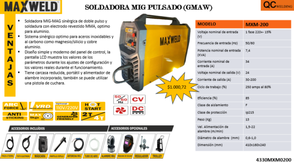 SOLDADORA MIG PULSADO MXM-200 (GMAW) - Image 2