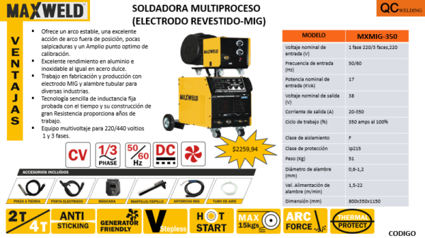 SOLDADORA MULTIPROCESO  MXMIG-350 (ELECTRODO REVESTIDO-MIG) - Image 2